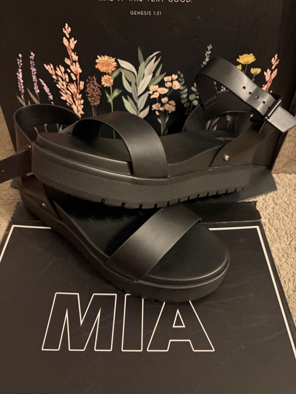MIA Black Platform Sandals with Adjustable Ankle Strap (Never worn)